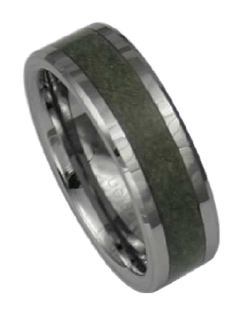 Men's Tungsten with Green Fiber Inlay Band Ring