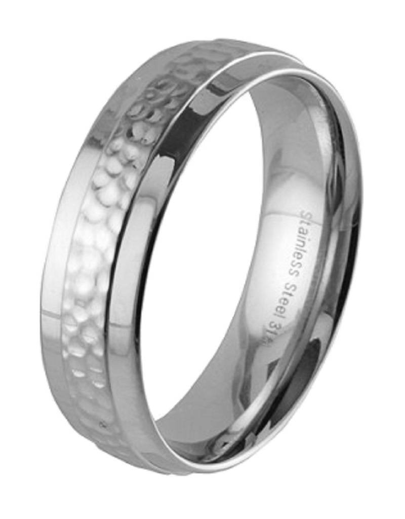 Men's Stainless Steel Hammered Center Band Ring