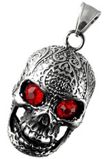 Men's Stainless Steel Skull Pendant with Red Crystal Eyes 32mm