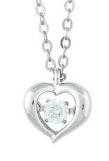 Sterling Silver Heart with Dancing/Shimmering Cubic Zirconia Necklace 18"