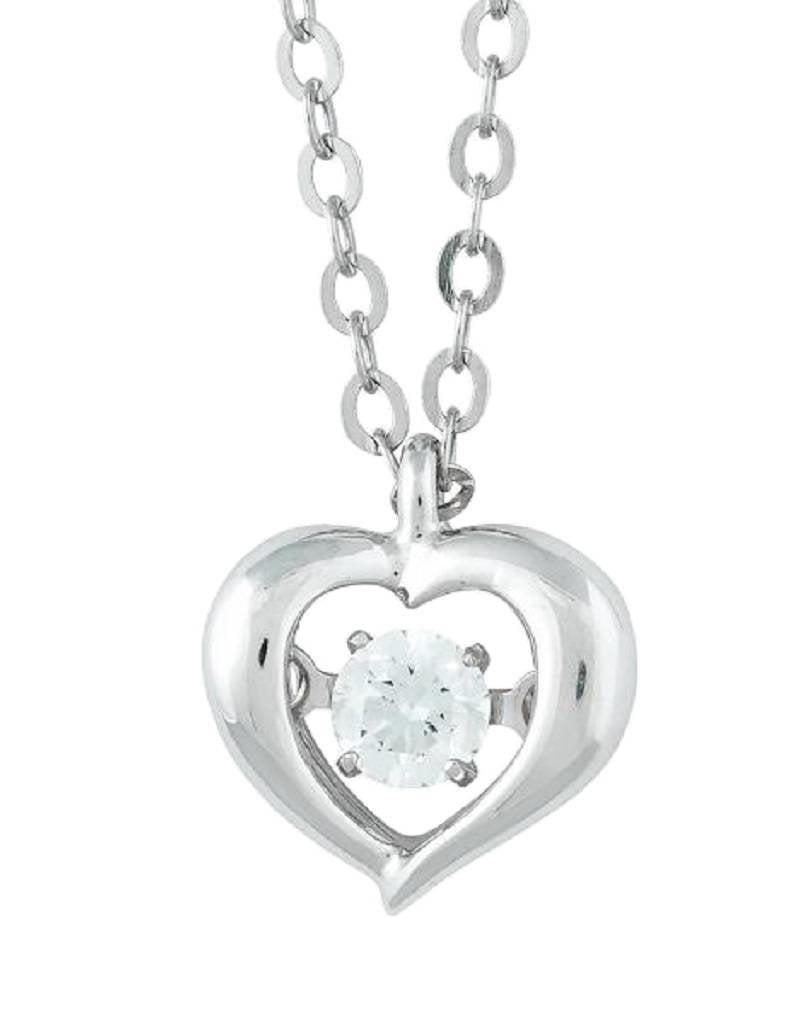 Sterling Silver Heart with Dancing/Shimmering Cubic Zirconia Necklace 18"