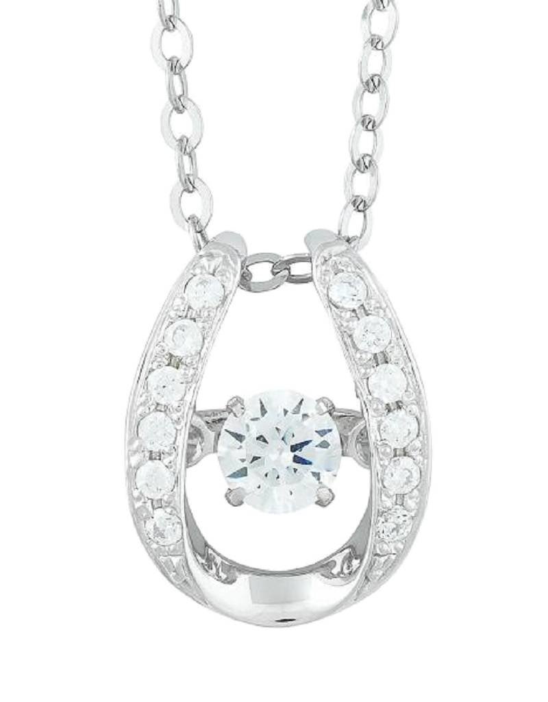 Sterling Silver U-Shaped Dancing/Shimmering Cubic Zirconia Necklace 18"