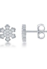 Sterling Silver Snowflake Cubic Zirconia Stud Earrings 8mm