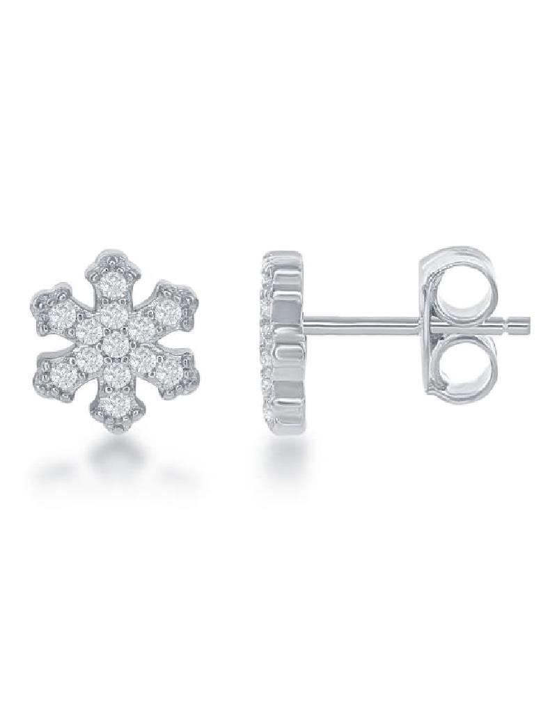 Sterling Silver Snowflake Cubic Zirconia Stud Earrings 8mm
