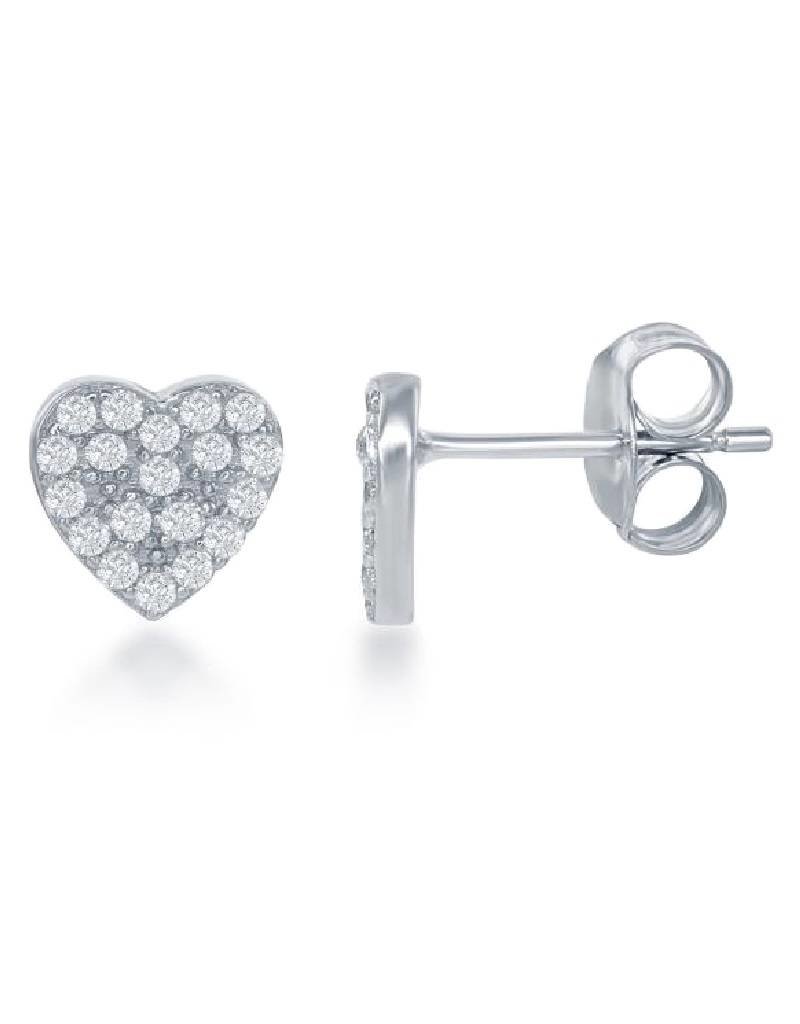 Sterling Silver Heart Cubic Zirconia Stud Earrings 8mm