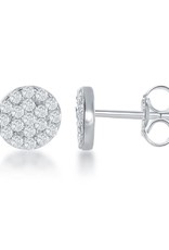 Sterling Silver Round Pave Cubic Zirconia Stud Earrings 7.5mm