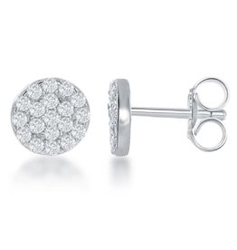 Round Pave CZ Stud Earrings 7.5mm