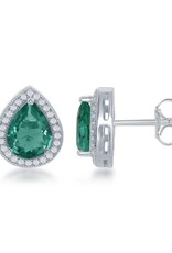 Sterling Silver Teardrop Emerald Color Cubic Zirconia Post Earrings 13mm