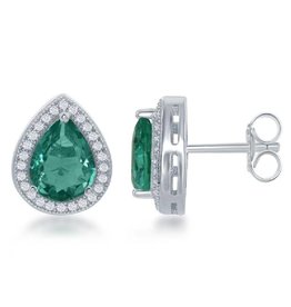 Teardrop Emerald CZ Post Earrings 13mm