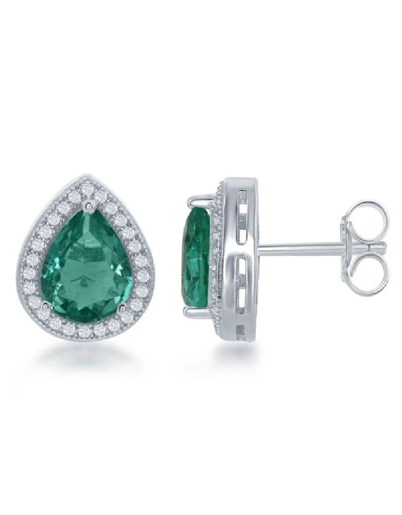 Teardrop Emerald CZ Post Earrings 13mm
