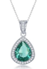 Sterling Silver Teardrop Emerald Color Cubic Zirconia Necklace 18"
