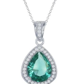 Teardrop Emerald CZ Necklace 18"