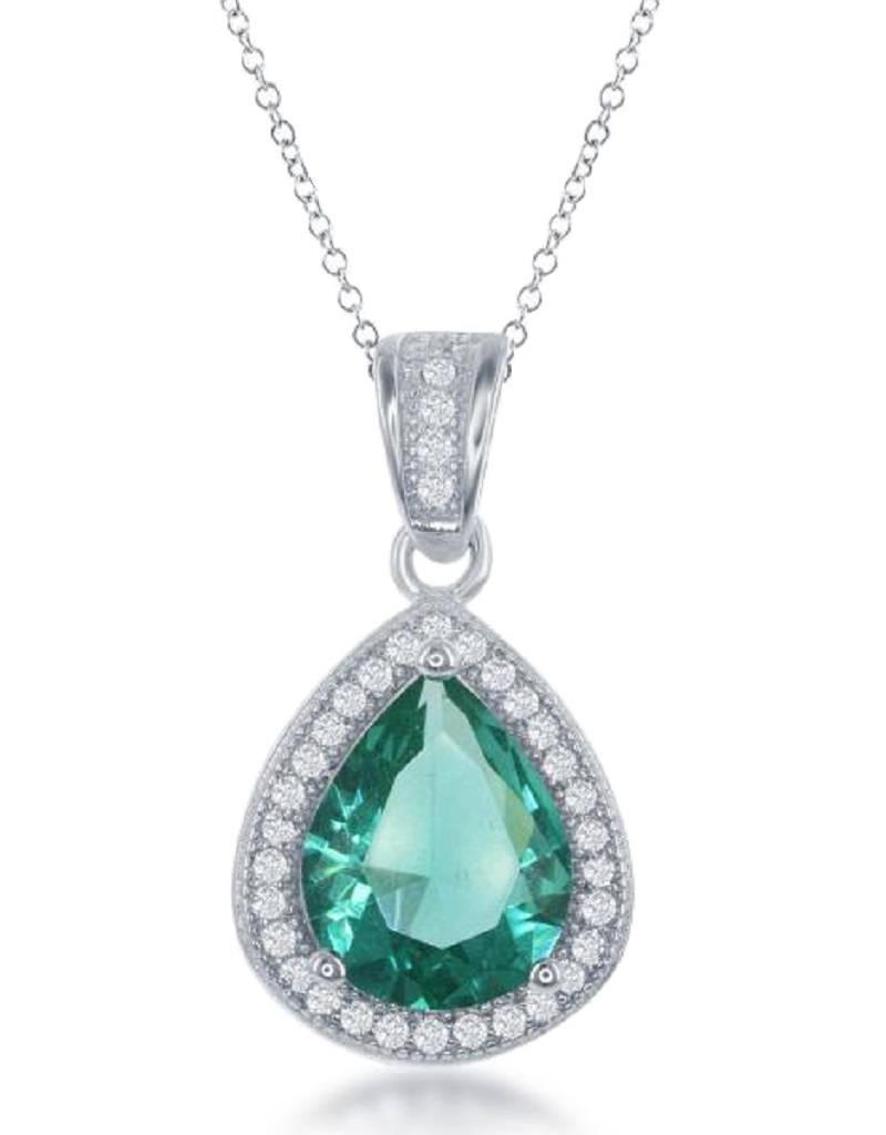 Teardrop Emerald CZ Necklace 18"
