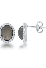 Sterling Silver Oval Labradorite and Cubic Zirconia Post Earrings 10mm