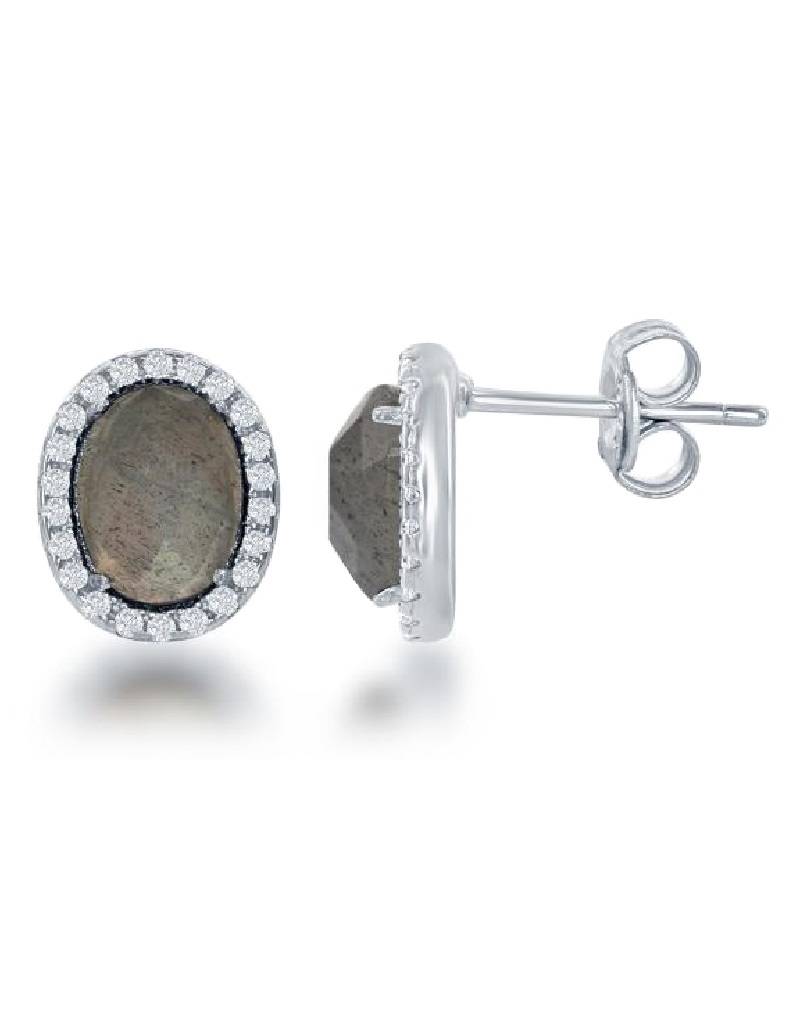Labradorite CZ Post Earrings 10mm