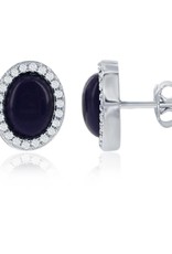 Sterling Silver Oval Synthetic Lapis and Cubic Zirconia Stud Earrings 10mm