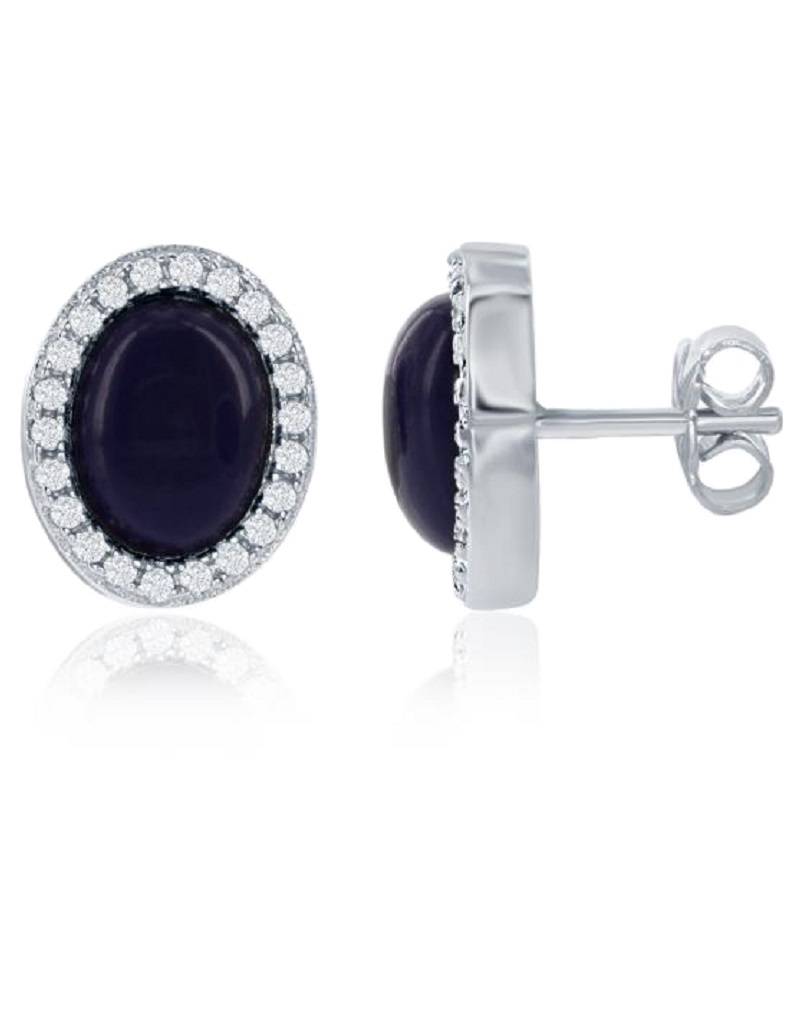 Oval Lapis CZ Stud Earrings 10mm