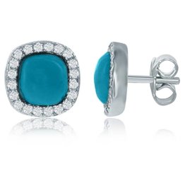 Cushion Turquoise CZ Stud Earrings 9mm