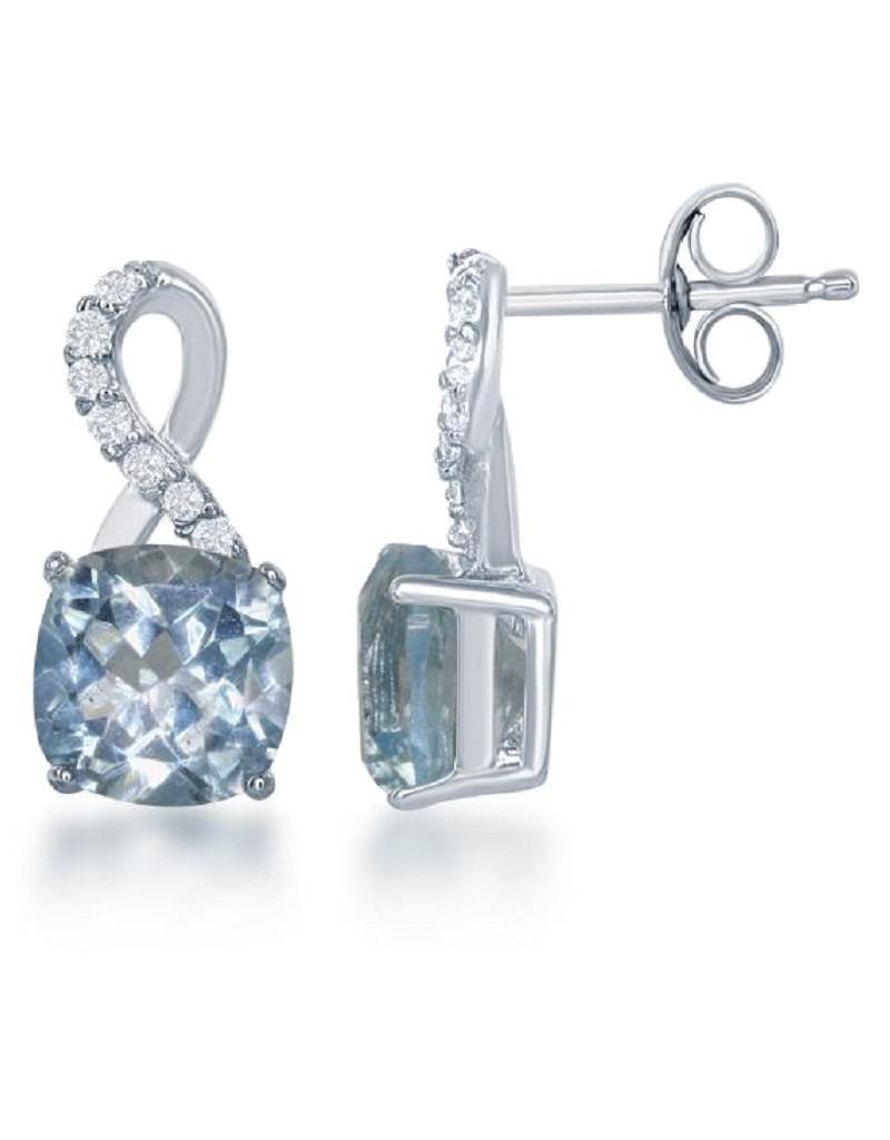 Sterling Silver Cushion Blue and White Topaz Post Earrings 13mm