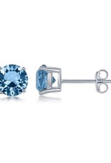 Sterling Silver Round Swarovski Crystal "March" Stud Earrings 6mm