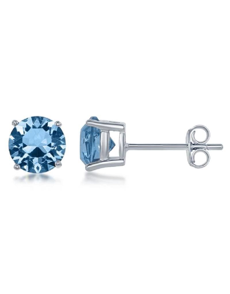 Sterling Silver Round Swarovski Crystal "March" Stud Earrings 6mm