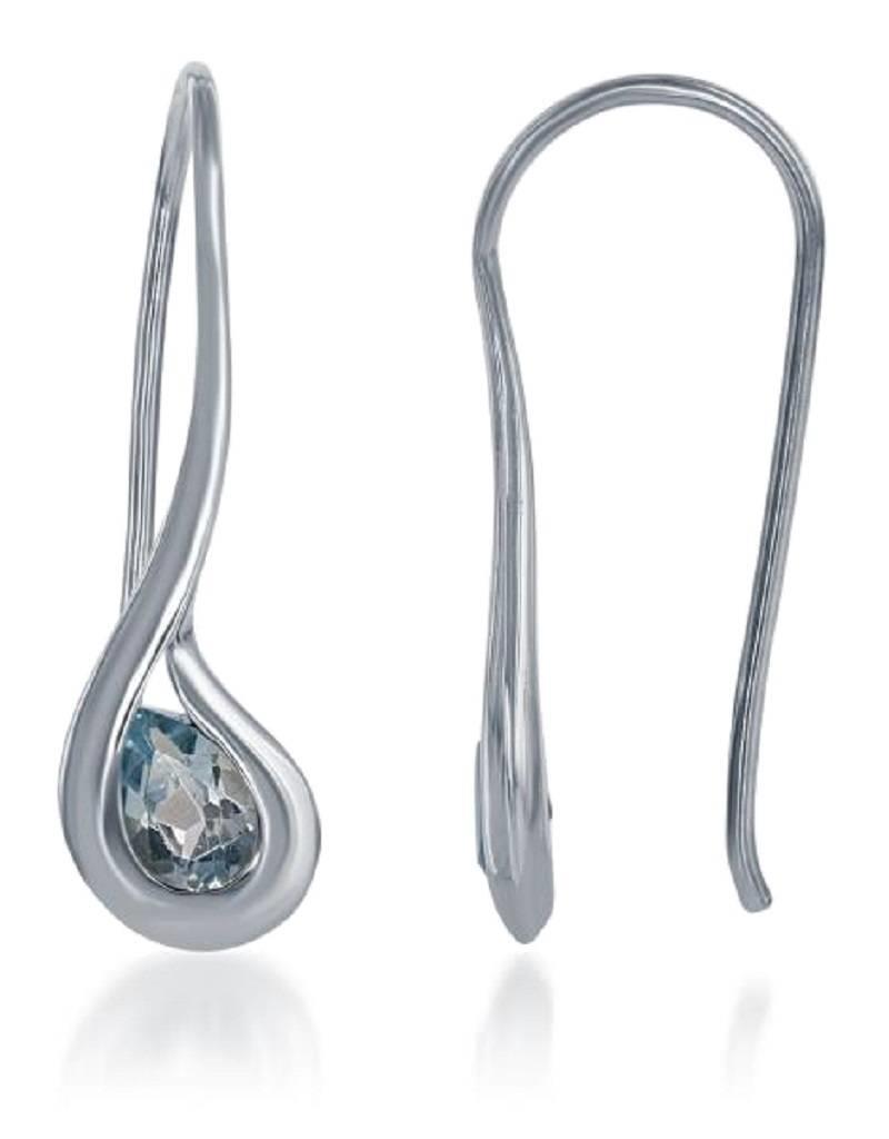 Sterling Silver Teardrop Blue Topaz Earrings 27mm