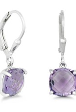 Sterling Silver Cushion Cut Amethyst Earrings 8mm