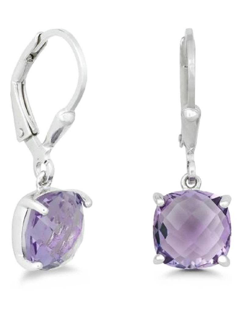 Sterling Silver Cushion Cut Amethyst Earrings 8mm