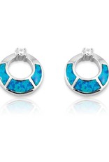 Sterling Silver Loop Synthetic Opal and Cubic Zirconia Post Earrings 14mm
