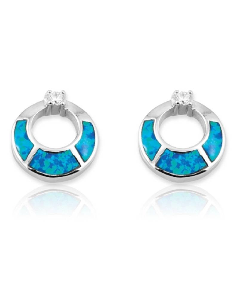 Sterling Silver Loop Synthetic Opal and Cubic Zirconia Post Earrings 14mm