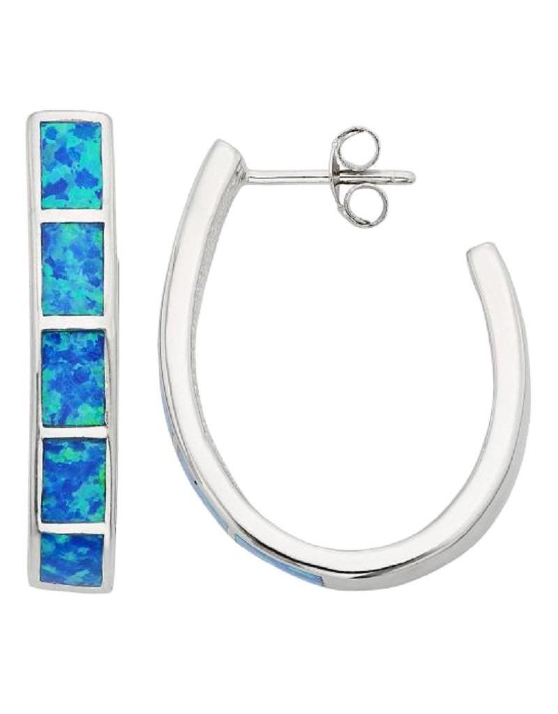 Sterling Silver J-Shaped Synthetic Opal Post Earrings 30mm