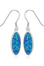 Sterling Silver Oval Synthetic Blue Opal Earrings 21mm