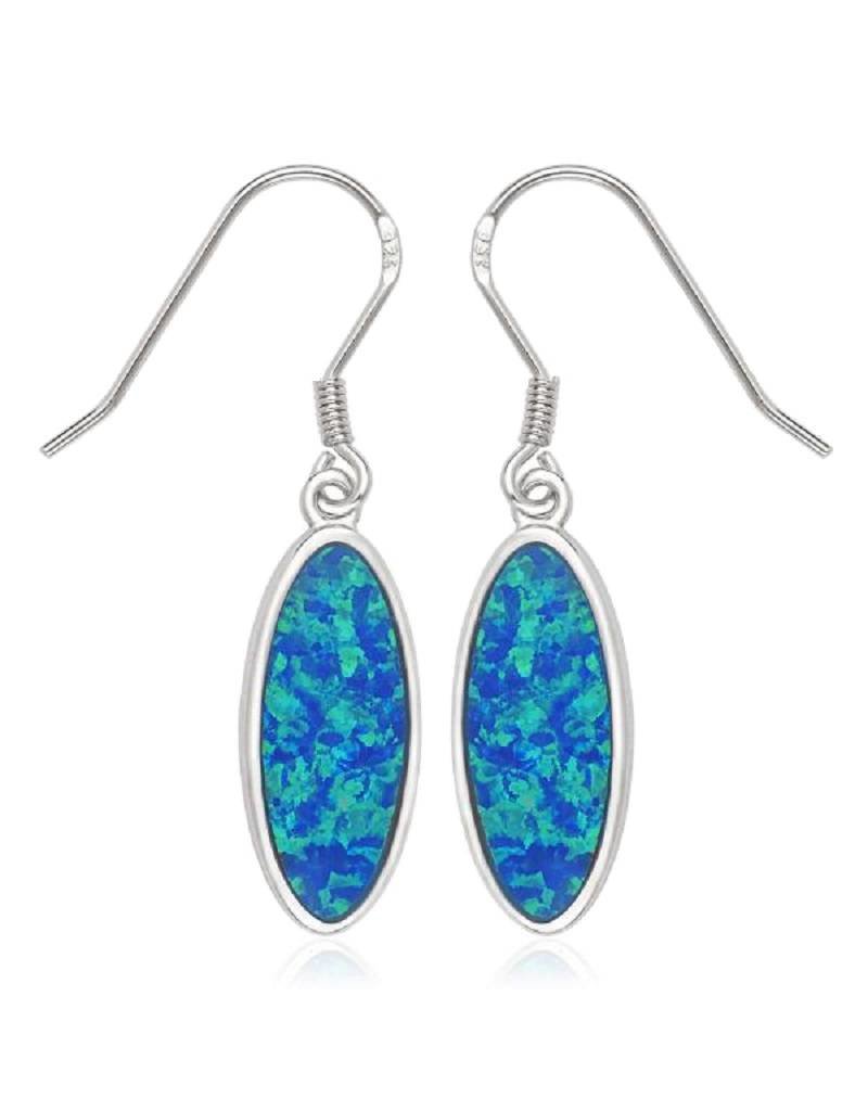 Sterling Silver Oval Synthetic Blue Opal Earrings 21mm