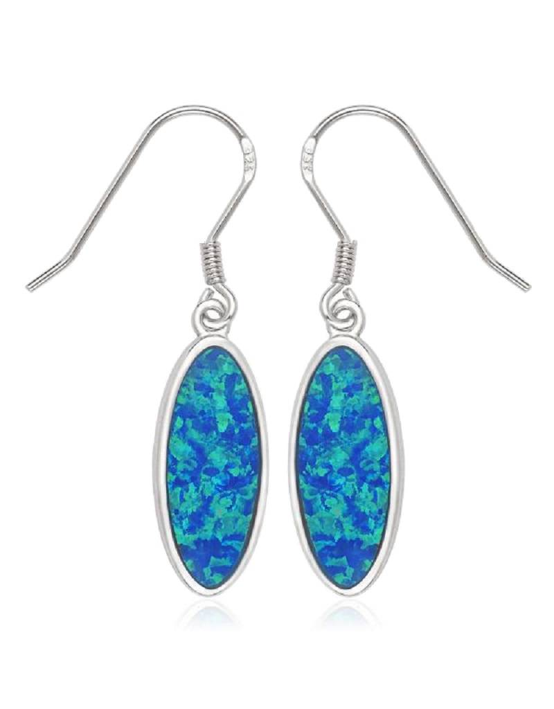 Oval Blue Opal Earrings 21mm
