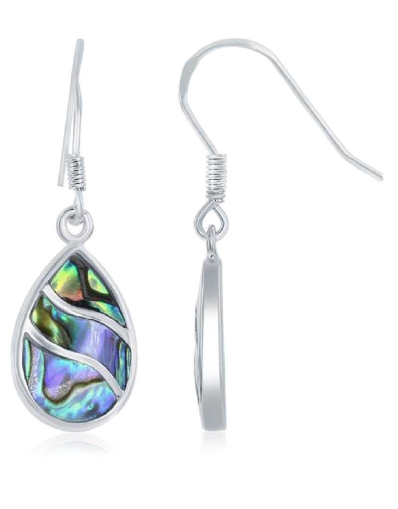 Sterling Silver Waves Teardrop Abalone Earrings 16mm