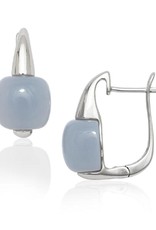 Sterling Silver Cushion Cabochon Chalcedony Huggie Earrings