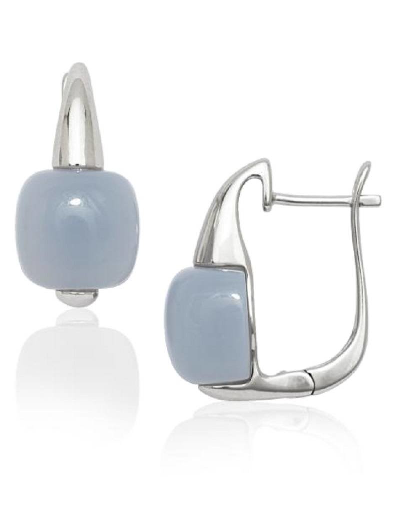 Sterling Silver Cushion Cabochon Chalcedony Huggie Earrings