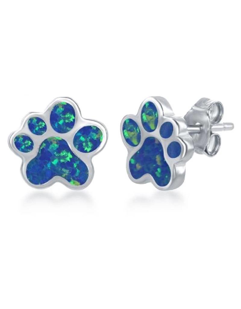 Sterling Silver Opal Paw Post Earrings 10mm
