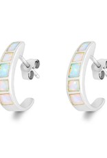 Sterling Silver J-Shaped Synthetic Opal Post Earrings 18mm