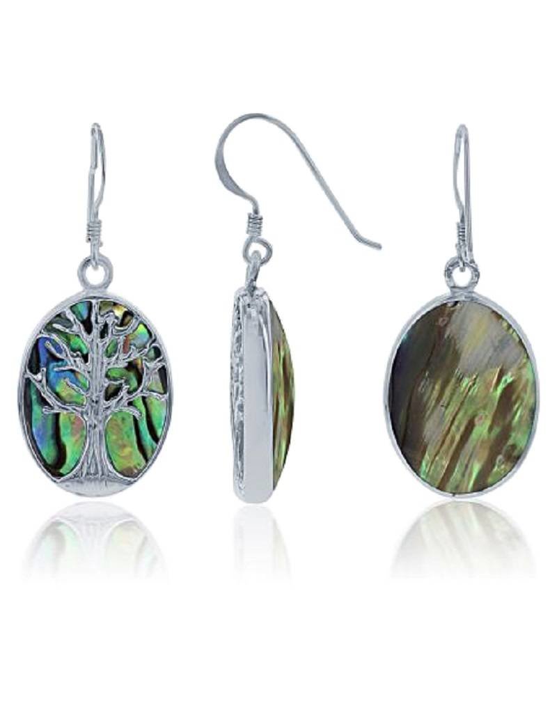 Sterling Silver Oval Tree of Life Abalone Earrings 22mm