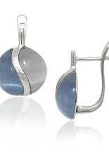 Sterling Silver Yin Yang Blue and White Synthetic Cat's Eye Earrings 20mm