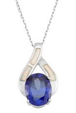 Sterling Silver with Synthetic White Opal and Tanzanite Color Cubic Zirconia Necklace 18"