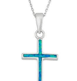Blue Opal Cross Necklace 18"