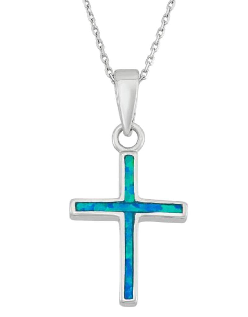 Blue Opal Cross Necklace 18"
