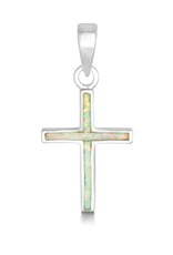 Sterling Silver Cross with White Synthetic Opal Necklace 18" (Includes Chain)