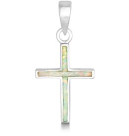 White Opal Cross Necklace 18"