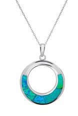 Sterling Silver Open Circle with Synthetic Blue Opal Pendant 23mm