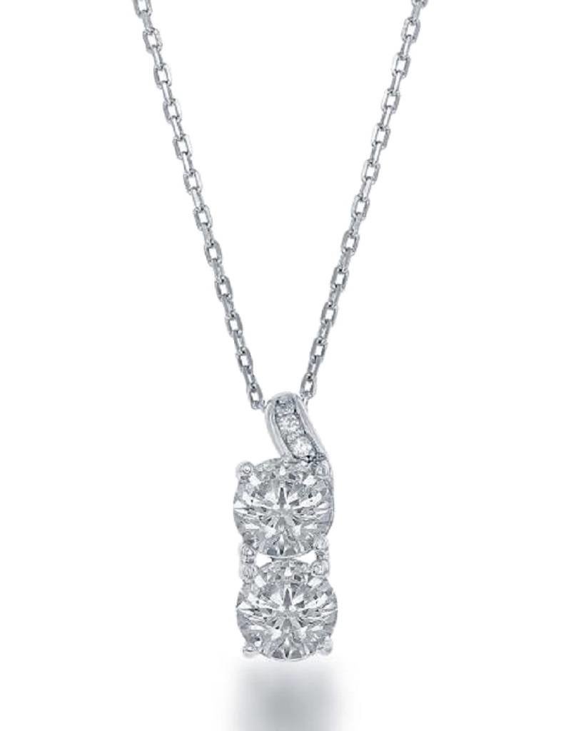 Sterling Silver "Us2gether" Round Cubic Zirconia Necklace 18"