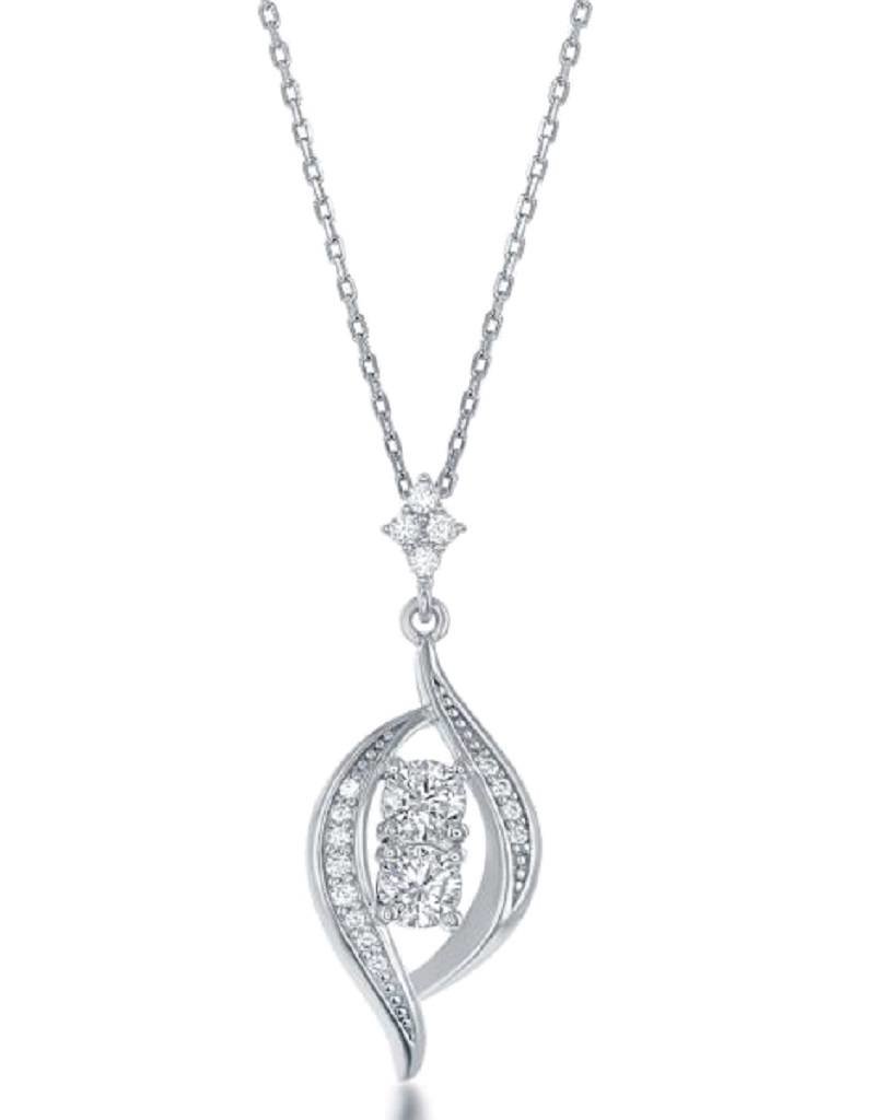 Sterling Silver "Us2gether" Cubic Zirconia Necklace 18"