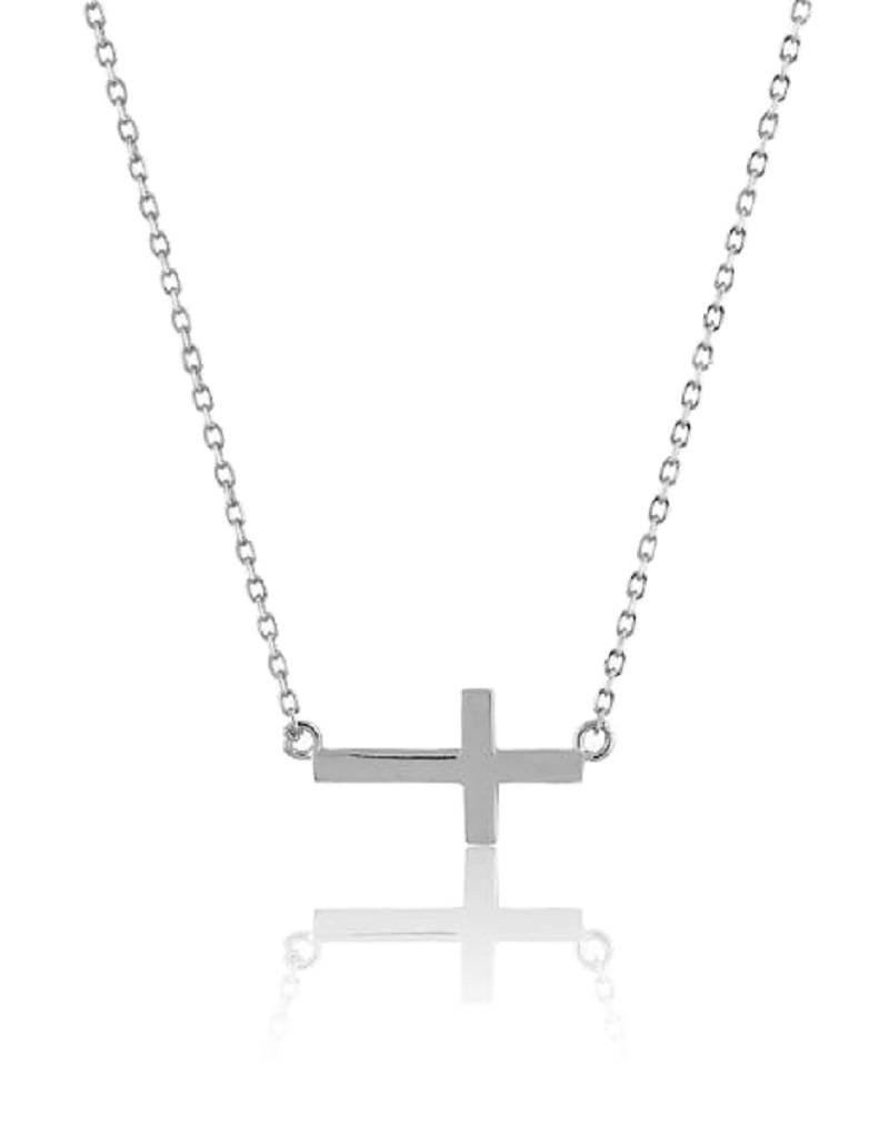 Sterling Silver Sideways Cross Necklace 14"+2" Extender